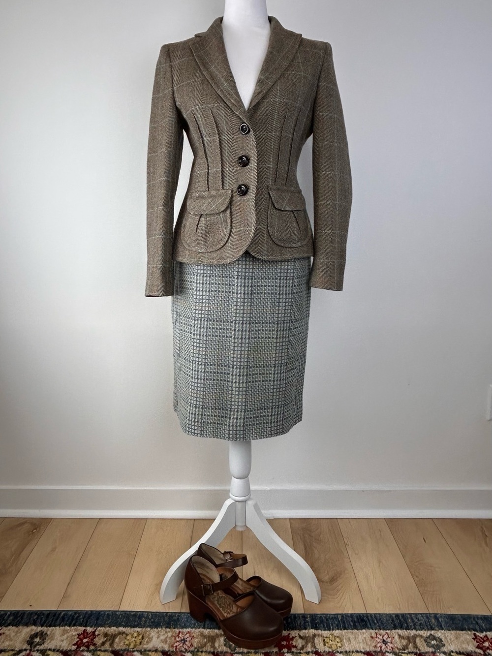 Vintage Pencil Skirt Pure Virgin Wool Plaid XXS Conrad C
